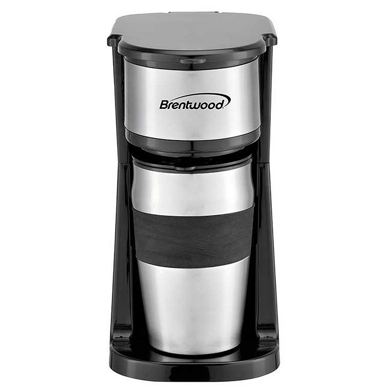 Brentwood Portable Single Serve Coffee Maker with 14oz Travel Mug in Black