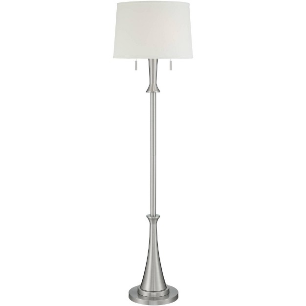 Tall Brushed Nickel Metal White Tapered Drum Shade For Living Room House Bedroom Office Family