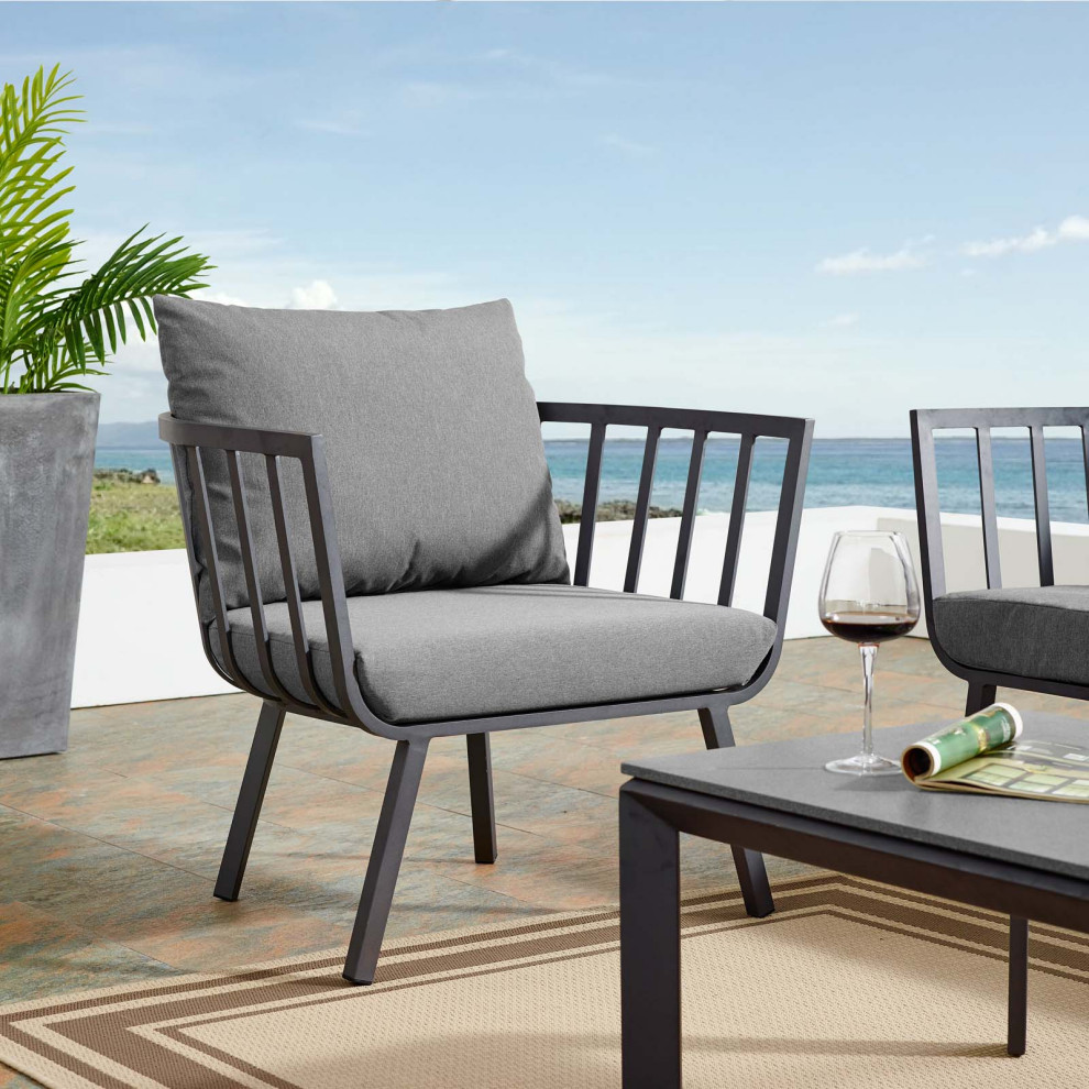 Outdoor Patio Furniture Armchair Lounge Chair  Aluminum Fabric  Grey Gray   Contemporary   Outdoor Lounge Chairs   by House Bound  Houzz