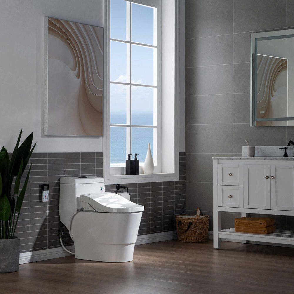 WOODBRIDGE One Piece 1.0GPF1.6 GPF Dual Flush Elongated Toilet in White with White Advance Smart Bidet Seat HT0066