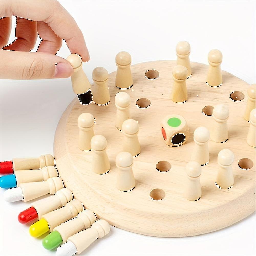 Wooden Memory Chess Board Game Color Memory Matching Brain Teaser Game For Kids - Toddler Learning A