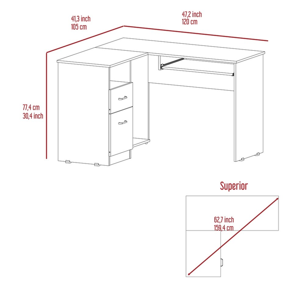 Glendale 2 Drawer 1 Shelf L Shaped Computer Desk Black Wengue