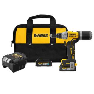 DW 20-Volt Maximum XR Lithium-Ion Brushless Cordless 14 in. Rivet Tool Kit w2 POWERSTACK 1.7 Ah Batteries Charger and Bag DCF414GE2