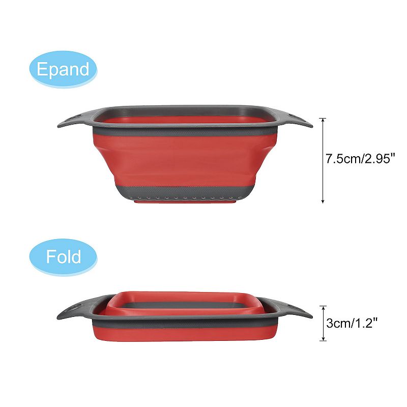 Collapsible Colander Set， 3 Pcs Silicone Square Foldable Strainer， Small