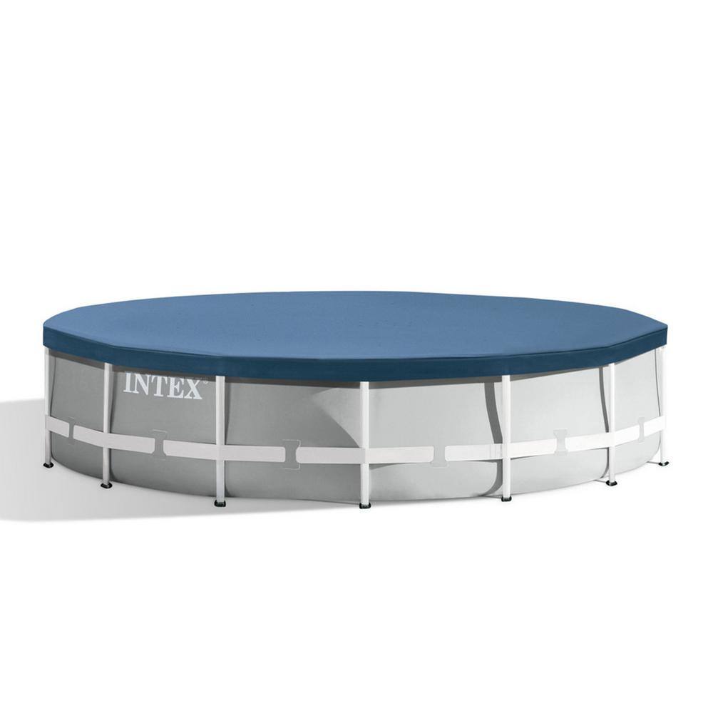 INTEX 15 ft. x 48 in. Round Metal Frame Above Ground Swimming Pool Set and 15 ft. Pool Cover 28241EH + 28032E