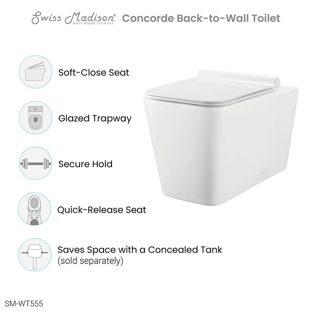 Swiss Madison Concorde Back to Wall Elongated Toilet Bowl Only in Glossy White SM-WT555