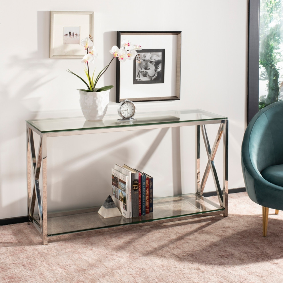 Owen Glass Top Console Chrome   Contemporary   Console Tables   by AED Luxury Home Decor  Houzz