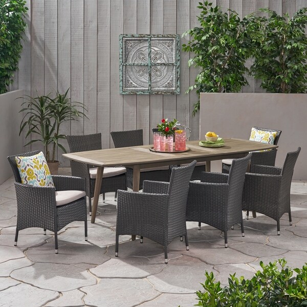 Algoma Wood and Wicker Outdoor 9piece Dining Set by Christopher Knight Home