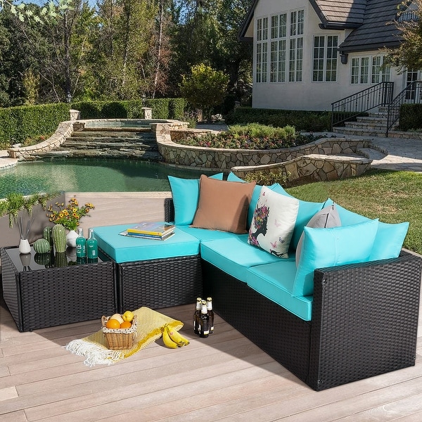 Bossin 5 Pieces Outdoor Patio Furniture Sets Patio Sofa，Outdoor Indoor Wicker Conversation Set with Table