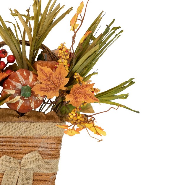 Artificial Fall Harvest Foliage With Bow Wall Basket