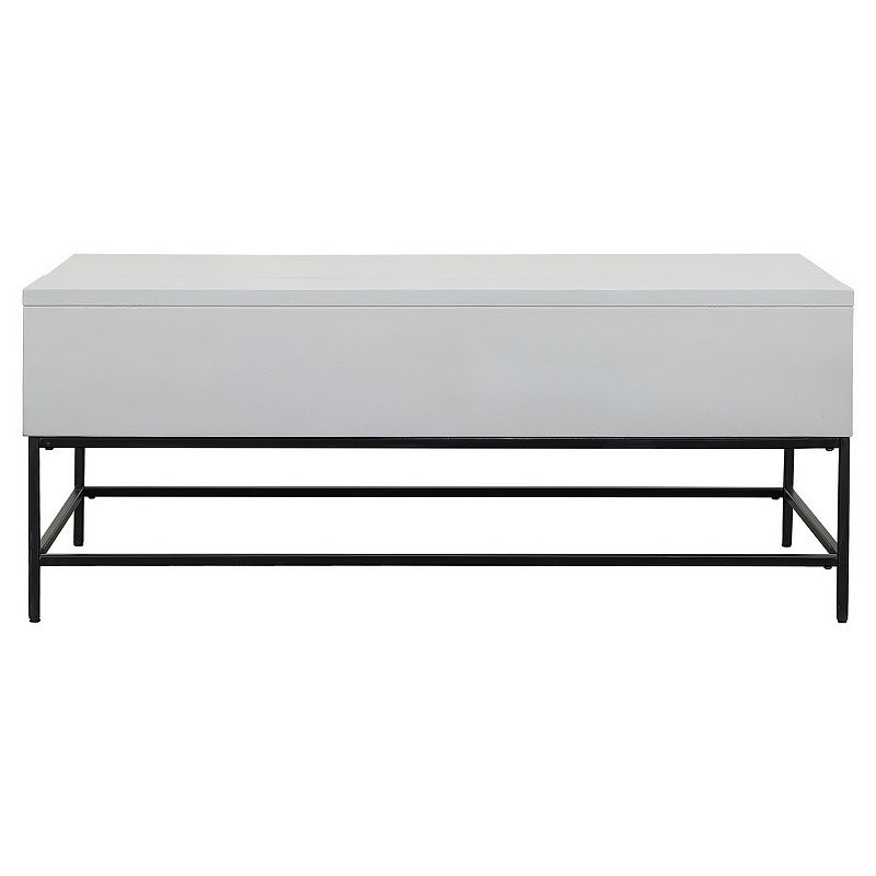 45 Inch Rectangular Mango Wood Coffee Table， Lift Top Storage， Iron Frame， White， Black