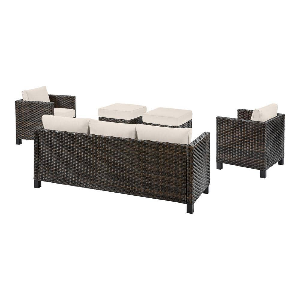 StyleWell Sharon Hill 5-Piece Wicker Patio Conversation with Almond Biscotti Cushions DE228565758