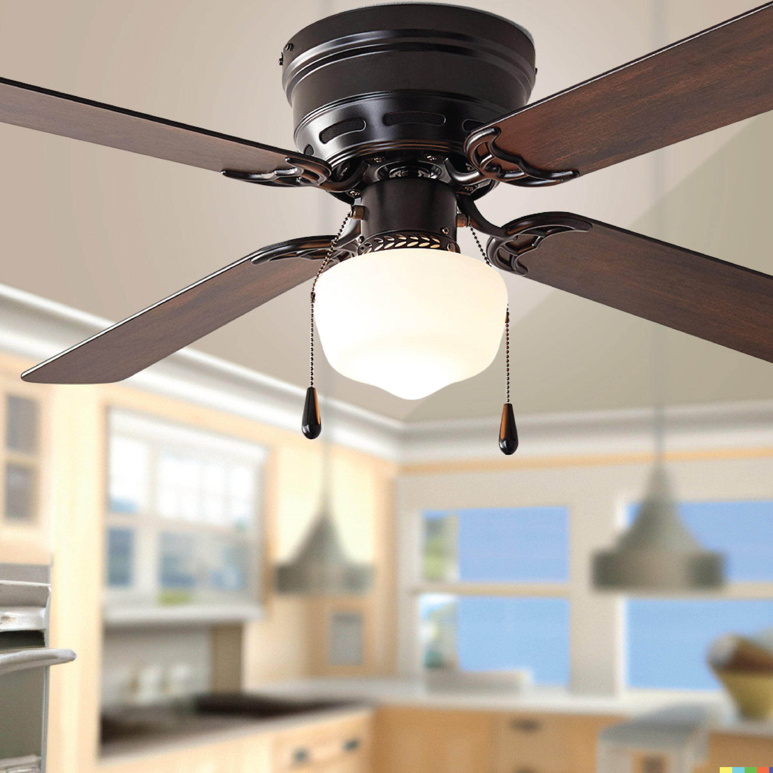 Mainstays 42 inch Hugger Indoor Ceiling Fan with Light Kit， Black， 4 Blades， Reverse Airflow