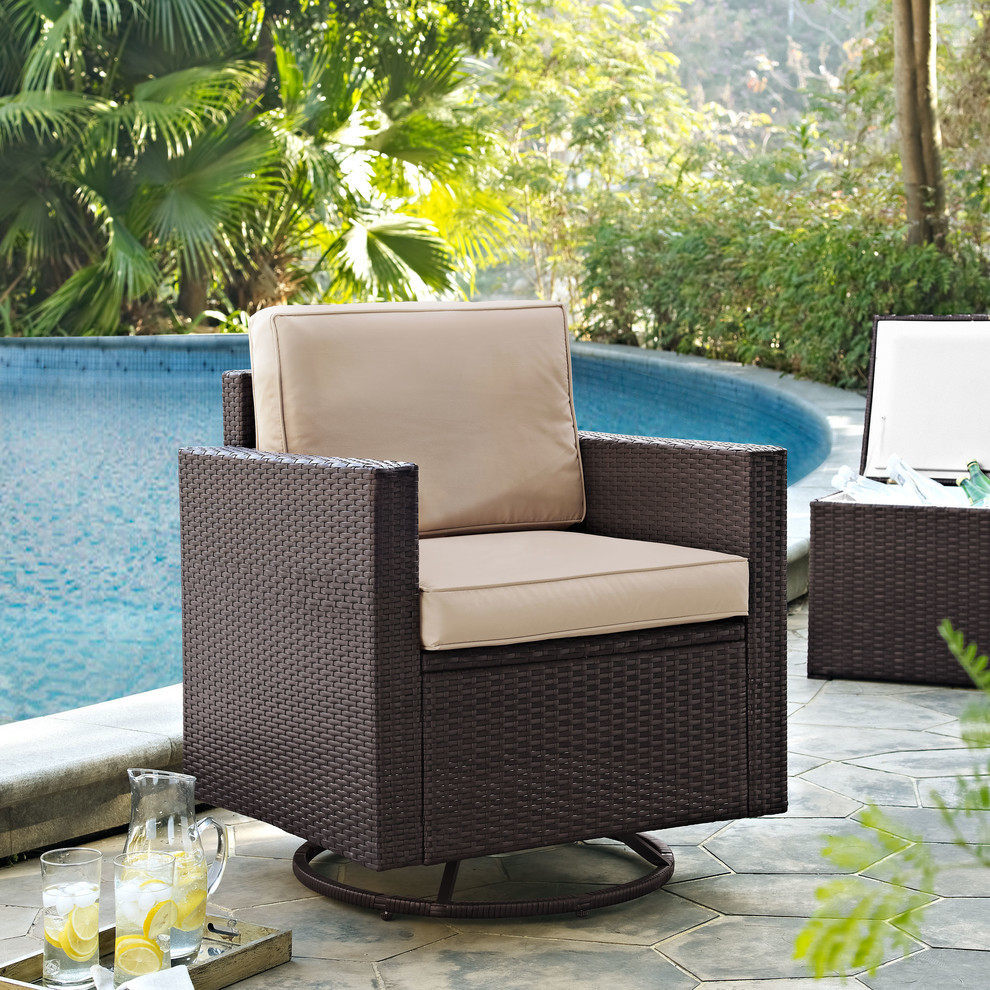 Palm Harbor Outdoor Wicker Swivel Rocker Chair With Gray Cushions   Tropical   Outdoor Lounge Chairs   by Homesquare  Houzz