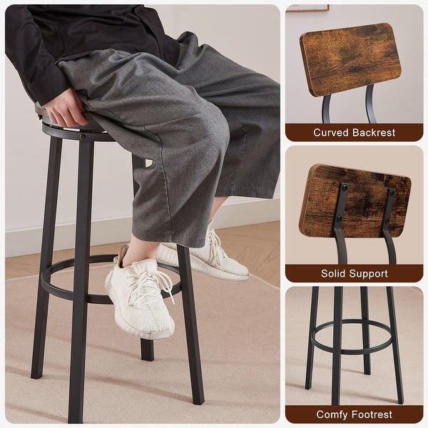 2Pcs Industrial Style Oval Bar Stools with Metal Legs