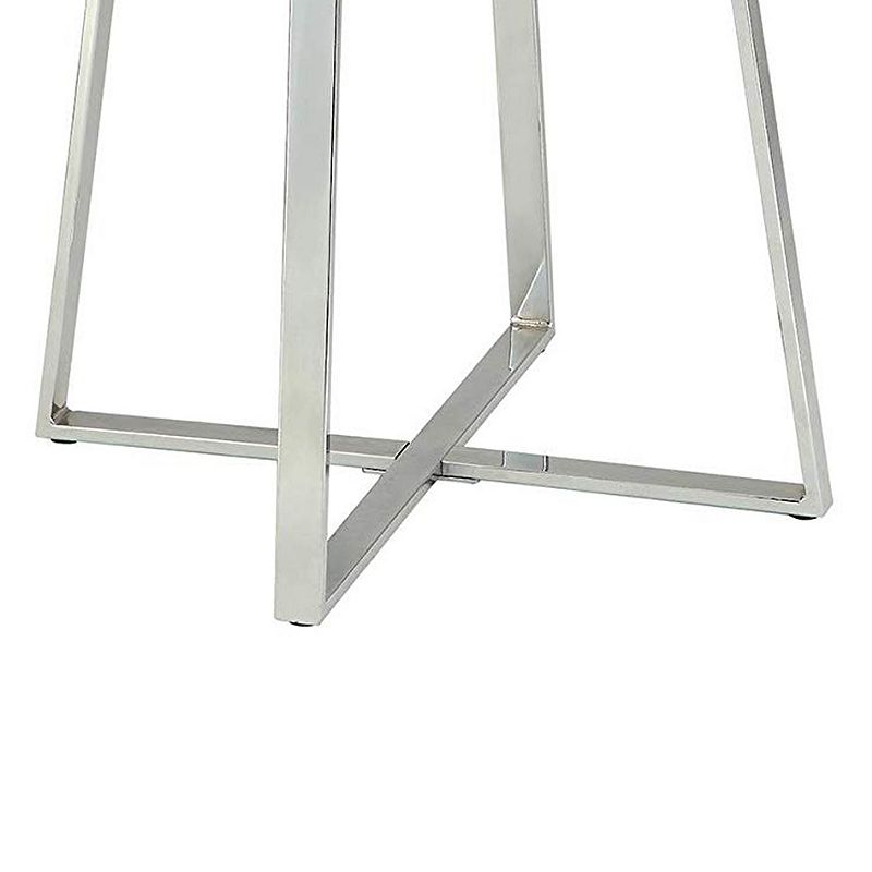 Round Glass Top Metal Frame Bar Table with Angled Legs， Silver and Clear