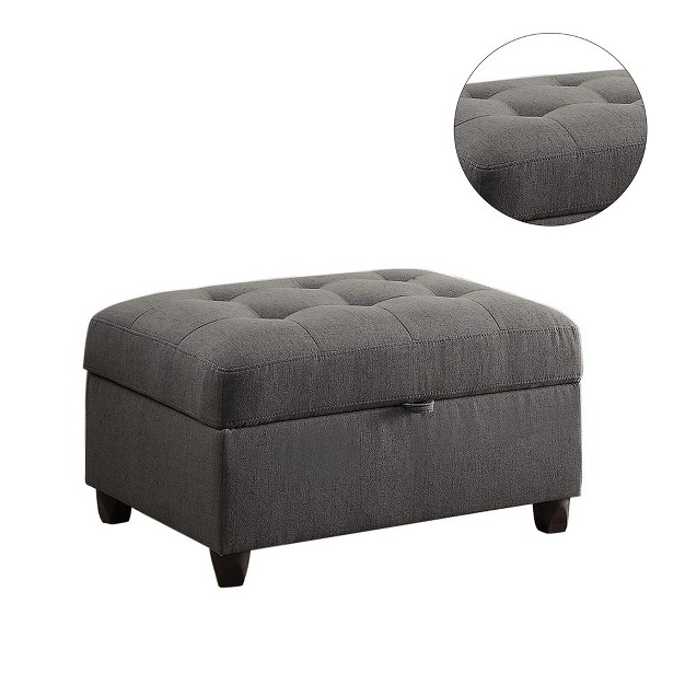 Simple Relax Tufted Fabric Upholstered Storage Ottoman In Gray