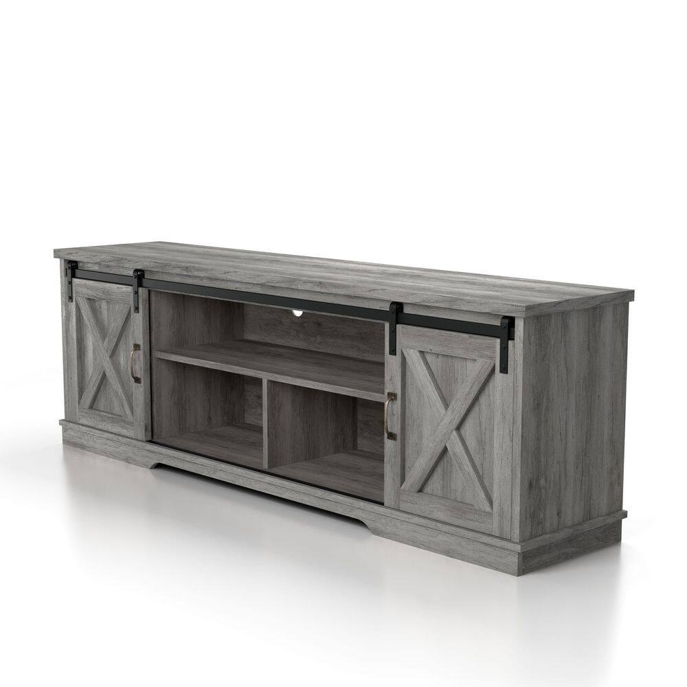 Furniture of America Cheverly 71 in. Vintage Gray Oak TV Stand Fits TV's up to 80 in. with 4 Cable Management FGI-2087C35