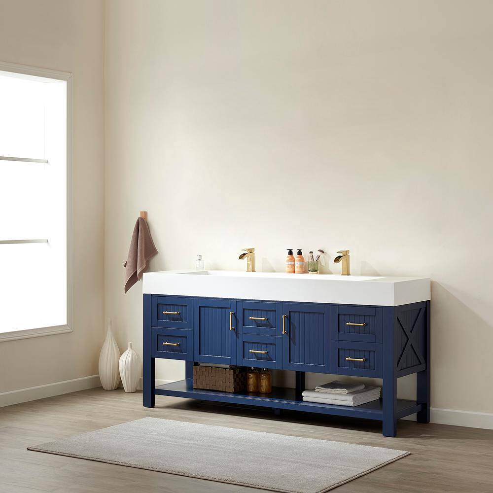 ROSWELL Pavia 72 in. W x 19.7 in. D x 34.6 in. H Bath Vanity in Royal Blue with White Integrated Artificial Stone Sink and Top 855072-RB-WHN