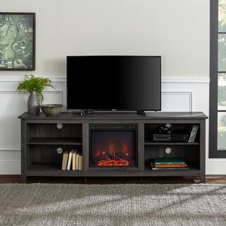 Walker Edison Furniture Company 70 in. Wood Media TV Stand Console with Fireplace - Charcoal HD70FP18CL