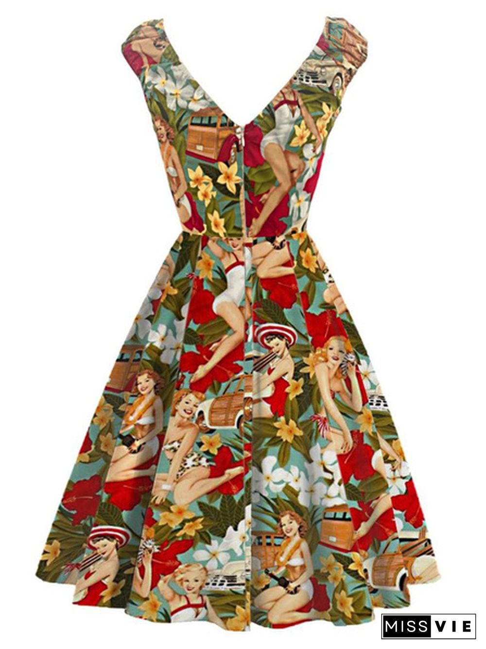 Women Vintage 1950S Rockabilly Audrey Hepburn Dress Double V Neck Retro 50's 60's Wedding Cocktail Party Swing Tea Dress