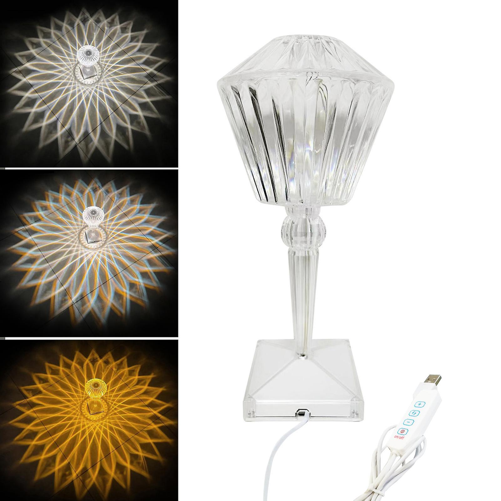 Diamond Crystal Acrylic Desk Lamp With Usb Cable Bedside Desk Lamp Touching Control Portable Table Light 3 Lighting Colors Night Light For Bedroom Liv