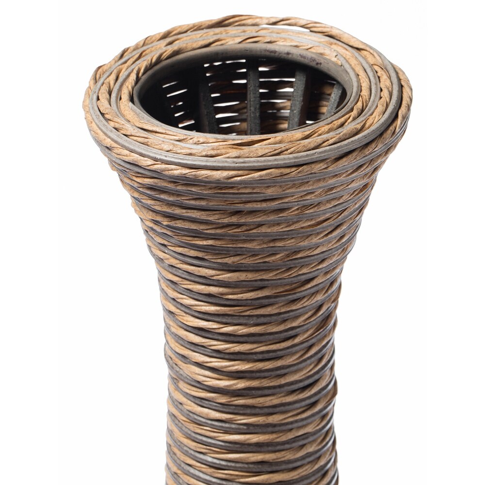 38 Inch Tall Trumpet Design Artificial Rattan Floor Vase Beige