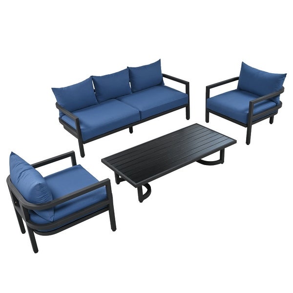 4-Pieces Outdoor Steel Sofa Set for 4， Waterproof， Anti-rust and Anti-uv - Overstock - 37583310