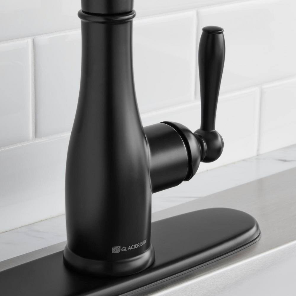 Glacier Bay Mandouri Single-Handle Spring Neck Pull-Down Sprayer Kitchen Faucet with Soap Dispenser in Matte Black HD67458-1310H