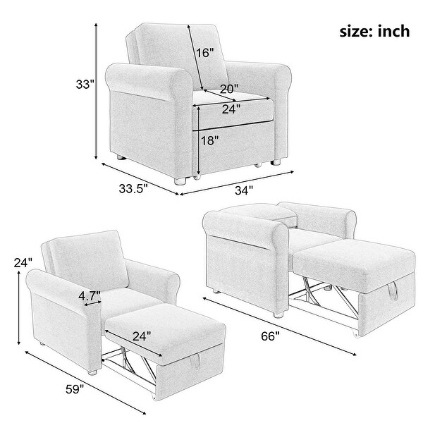 3 in 1 Sofa Bed Chair， Convertible Sleeper Chair Bed，Adjust Backrest Into a Sofa，Lounger Chair，Single Bed