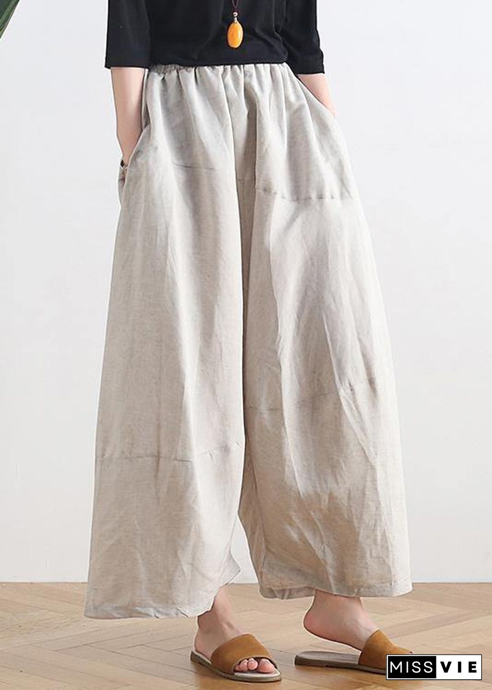 20 summer stitching thin women's new cotton and linen nude wide-leg pants