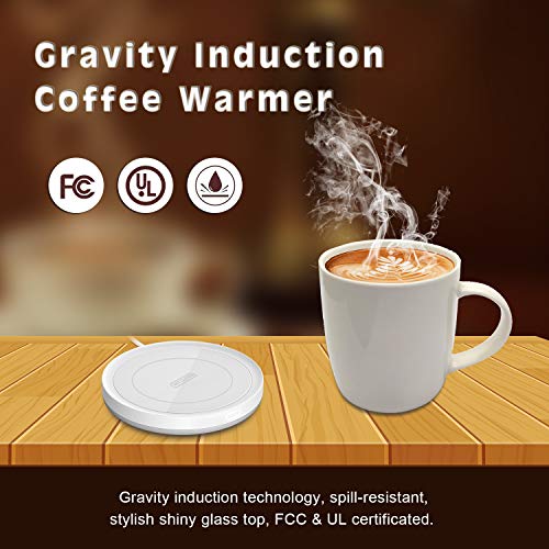 BESTINNKITS Smart Coffee Set Auto On Off Gravity induction Mug Office Desk Use Candle Wax Cup Warmer Heating Plate Up To 131F 55C 14oz White Set