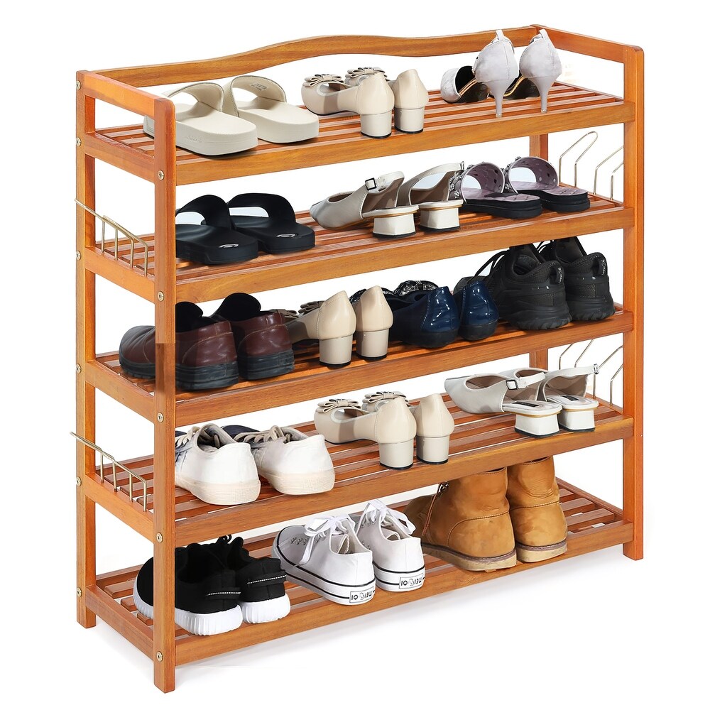 Costway 5 Tier Wood Shoe Rack Freestanding Large Shoe Storage