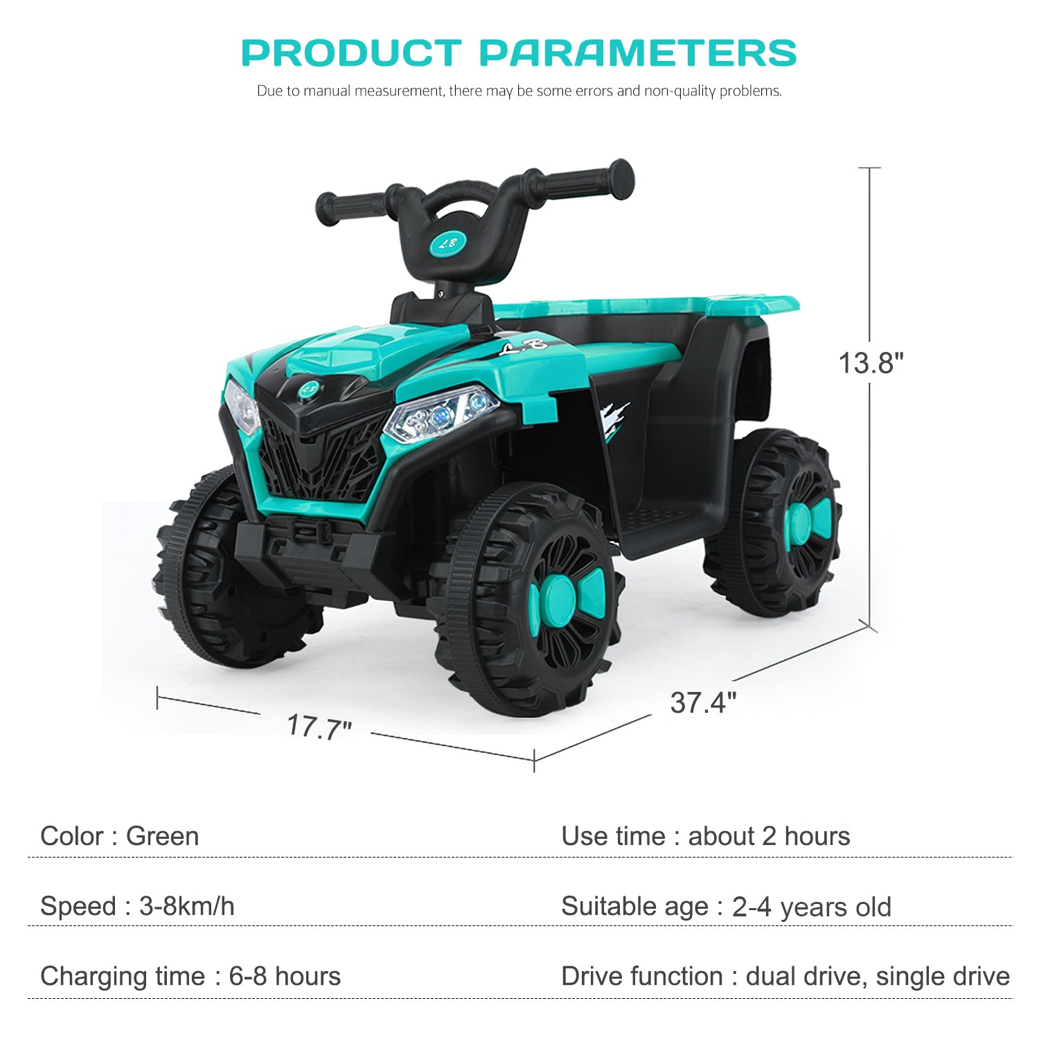 Cmgb 6V Kids Ride On ATV,Kids ATV Electric Vehicles with LED Headlights, 4.5 km/h Max Speed, Treaded Tires, Radio.