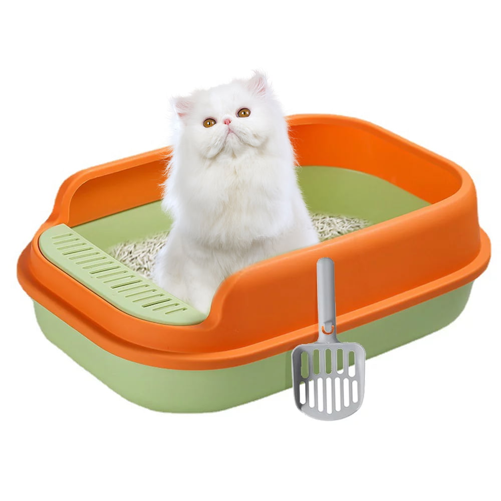 Carkira Open Top Cat Litter Box， Easy to Clean， Large with Shield and Scoop（Yellow and Green）