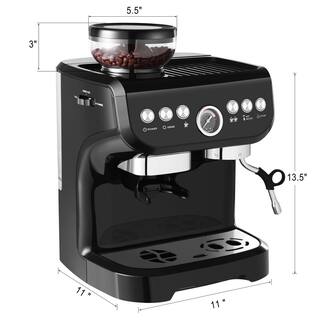 Edendirect 10 Cup Black Drip Espresso Machine Coffee Maker with Build in grinder Automatic off Milk Froth TWWJACXY517E