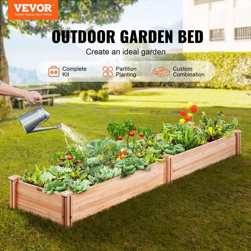 VEVOR Raised Garden Bed 8 ft. x 2 ft. x 1 ft. Wooden Planter Box with Open Base Outdoor Planting Boxes LDS2406025CM126UPV0