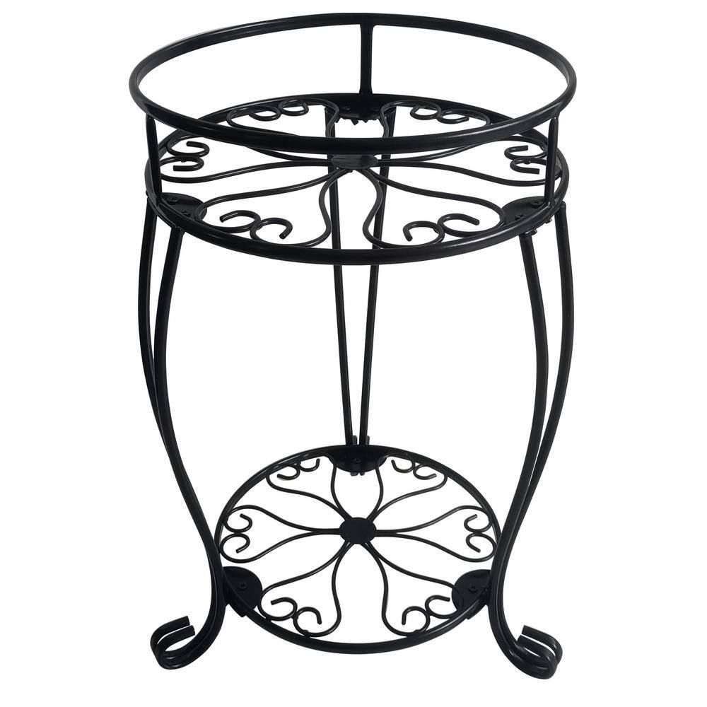 19.3 in. H Metal Plant Stand 2-Tier Potted Plant Shelf for Indoor Outdoor Wrought Iron Flower Pot Holder PUKCK2