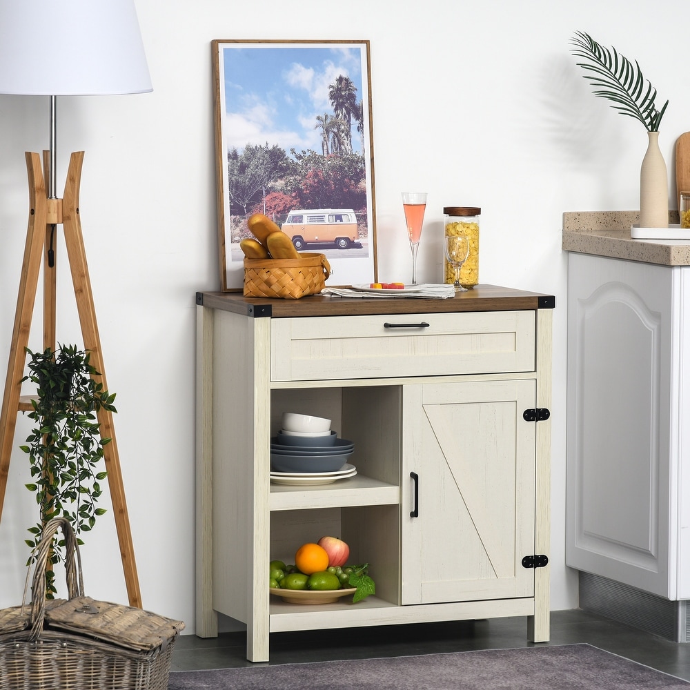 HOMCOM Rustic Barn Door Storage Cabinet/Modern Farmhouse Buffet Sideboard for Kitchen   Dining Room