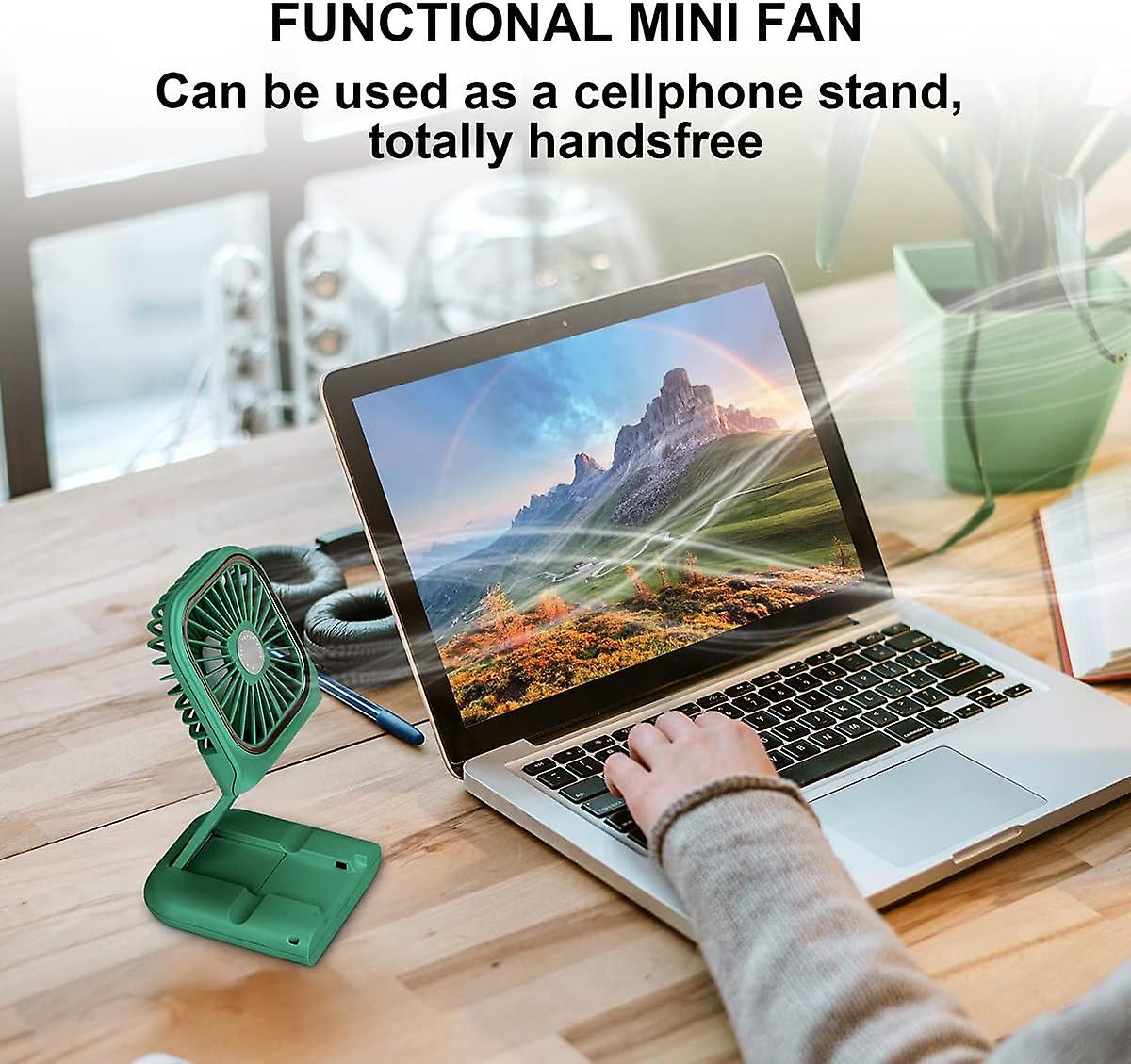 Usb Fan Mini Fan Quiet Hanging Hand Fan， Usb Rechargeable With 3 Speeds， Foldable And Portable Fan For Home， Office And Travel (green)