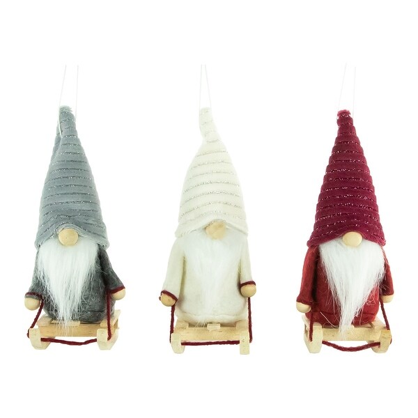 Set of 3 Plush Sledding Gnomes Christmas Ornaments 5.25