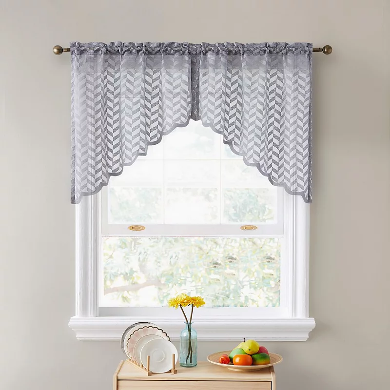 THD Herringbone Lace Sheer Rod Pocket Curtain Swags - Set of 2