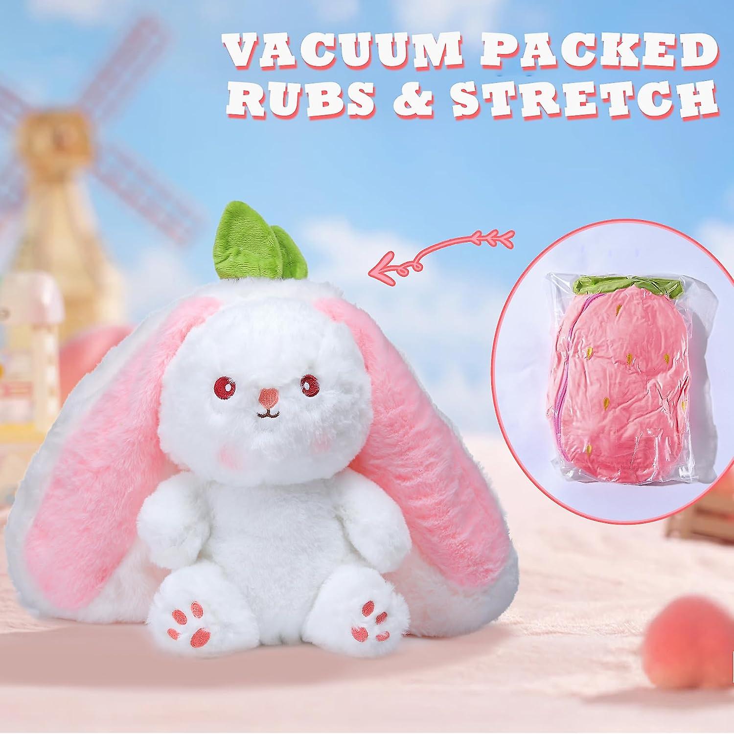 7 In，strawberry Bunny Transformed Rabbit Plush Zipper， Carrot That Turns Into Ears Bunnies Plushies Toy Cute Stuffy Doll Easter Gift