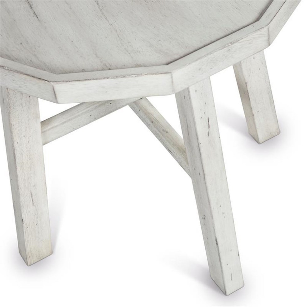 Bowery Hill Farmhouse Wood End Table in Distressed Alabaster White   Farmhouse   Side Tables And End Tables   by Homesquare  Houzz