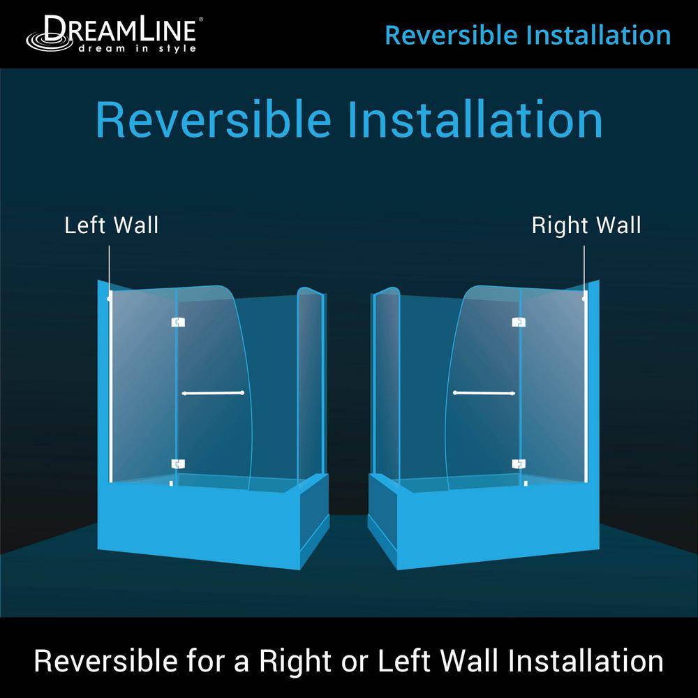 DreamLine Aqua 56 in. - 60 in. W x 30 in. D x 58 in. H Frameless Hinged Tub Door with 30 in. Return Panel in Oil Rubbed Bronze SHDR3148586RT06