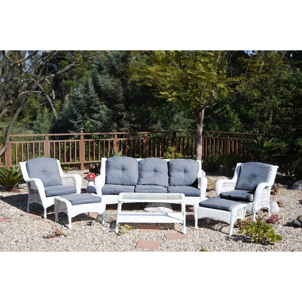 Jeco White Wicker 6piece Seating Set with Tan Cushions