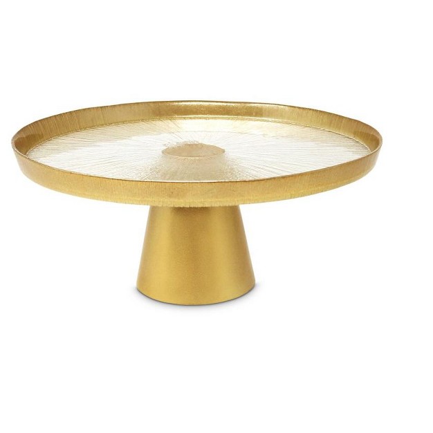 Classic Touch Glass Footed Cake Plate With Gold Rim