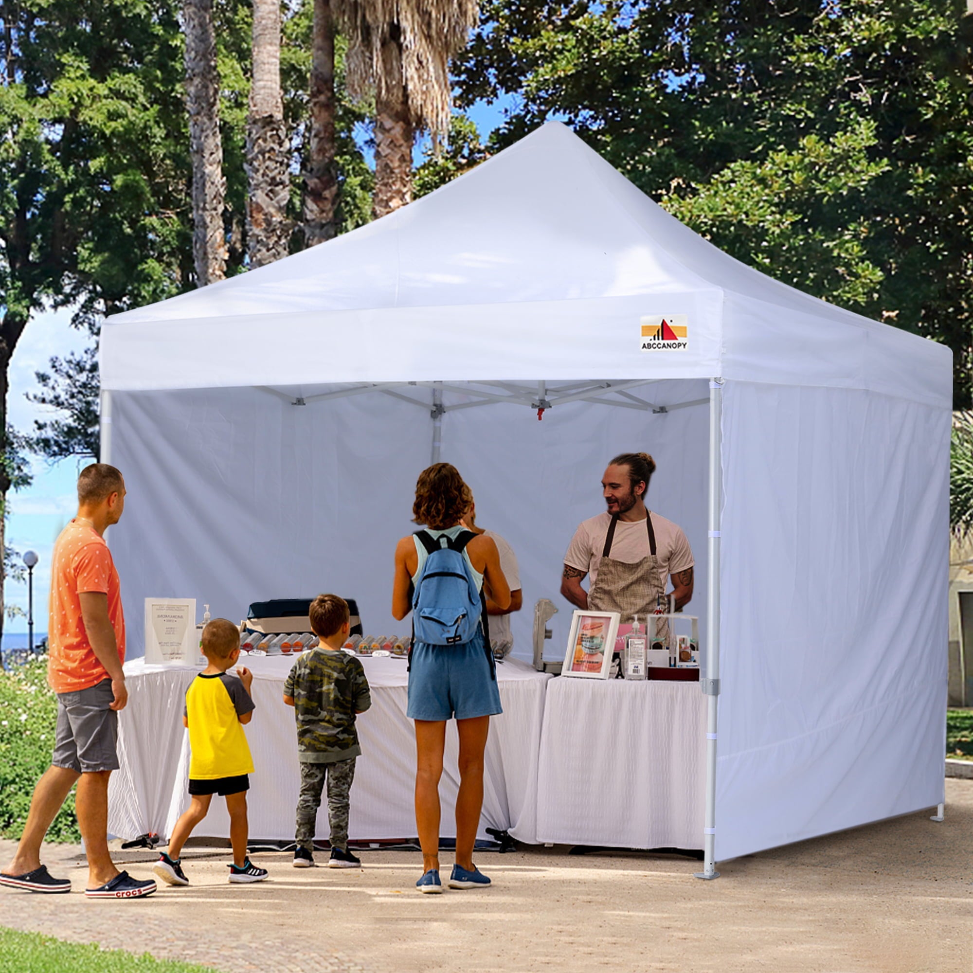 ABCCANOPY 10 ft x 10 ft Metal Pop-Up Commercial Canopy Tent with walls, White