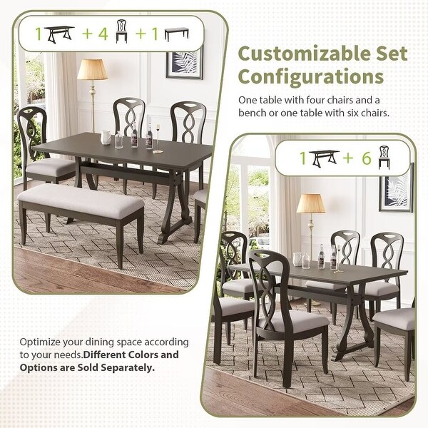 Trestle Dining Table Set with Upholstered Dining Chairs，Smooth Backs