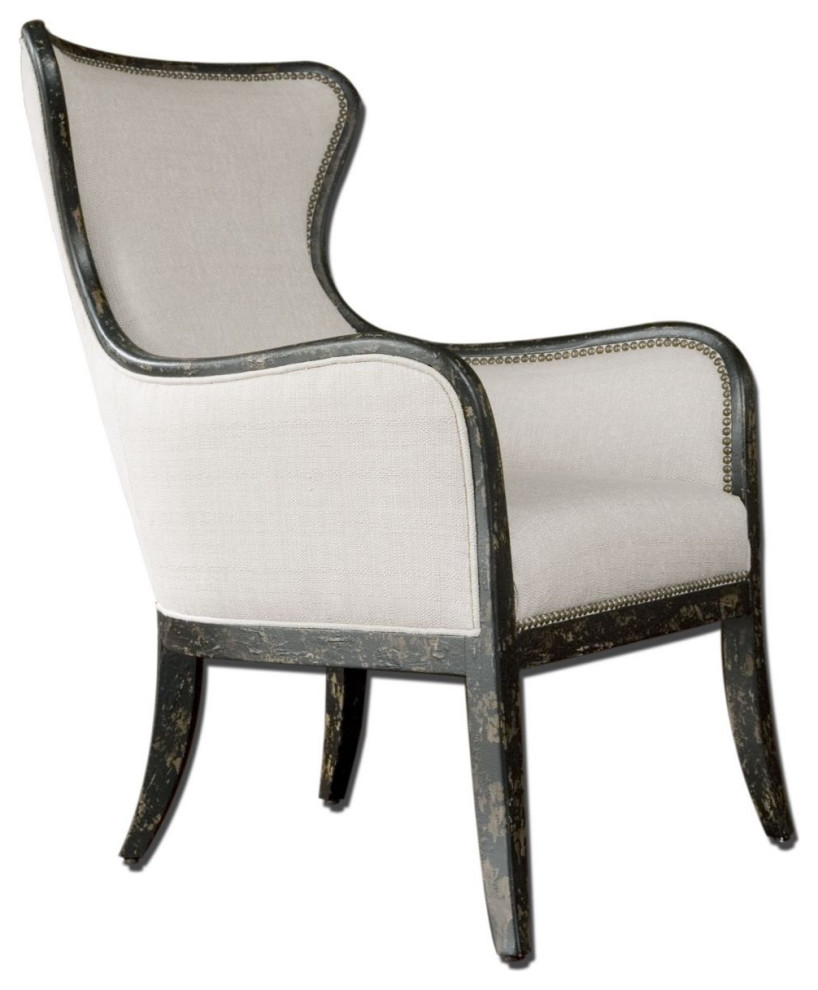 Uttermost Sandy Wing Back Armchair   Farmhouse   Armchairs And Accent Chairs   by Hudson Home Decor  Houzz